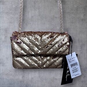 38) Nicole Miller gold sequin Crossbody bag. NWT.